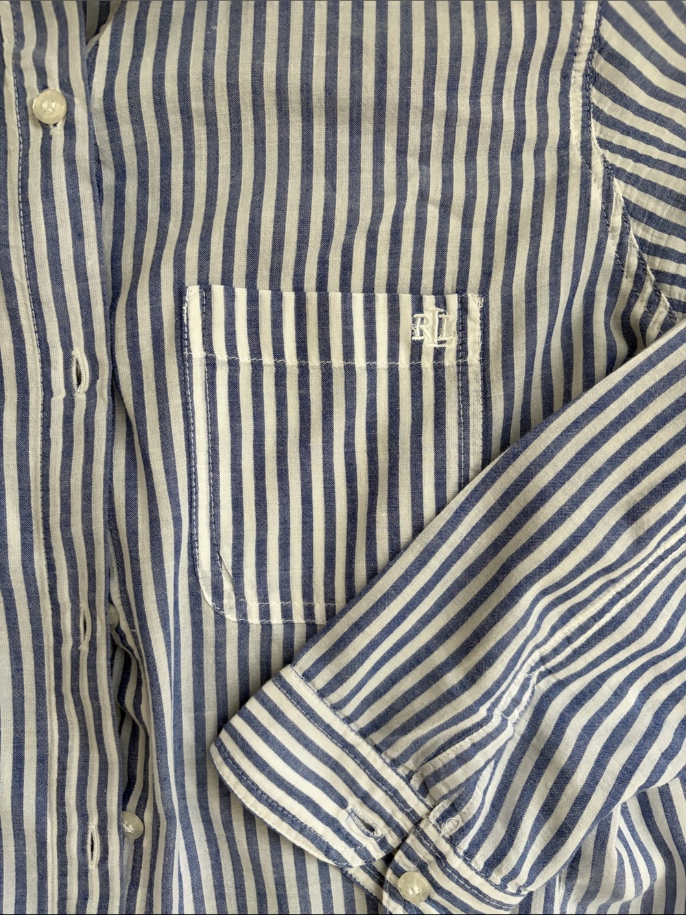 RALPH LAUREN STRIPED BUTTON-DOWN SLEEP SHIRT - Picture 3 of 6